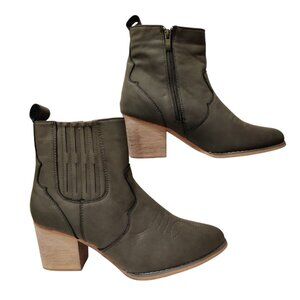 Tinstree 7 Womens Boots Olive Green Embroidered Cowboy Short Western Block Heel